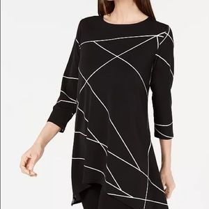 Alfani Petite Printed Swing Top Black Stripe